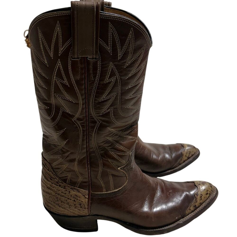 Nocona Lizard Wingtip Cowboy Boots W 5311 260 Brown Men's Size 8 Wide Vintage
